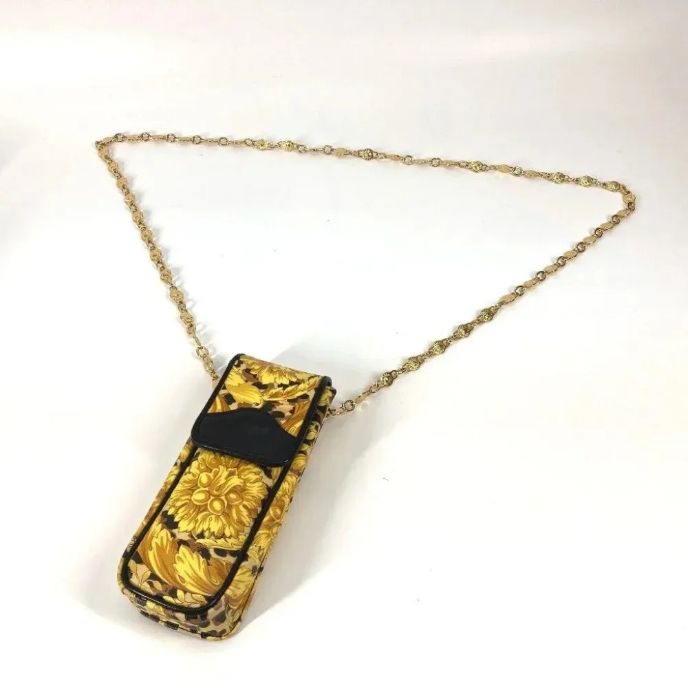 Auth VERSACE Pochette bag vintage Leopard print Chain mobile case Shoulder Bag
